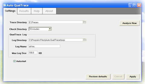 Auto QualTrace Setting Tab