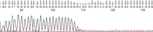 Figure 1. Processed output showing a sudden stop in the trace after a long G run