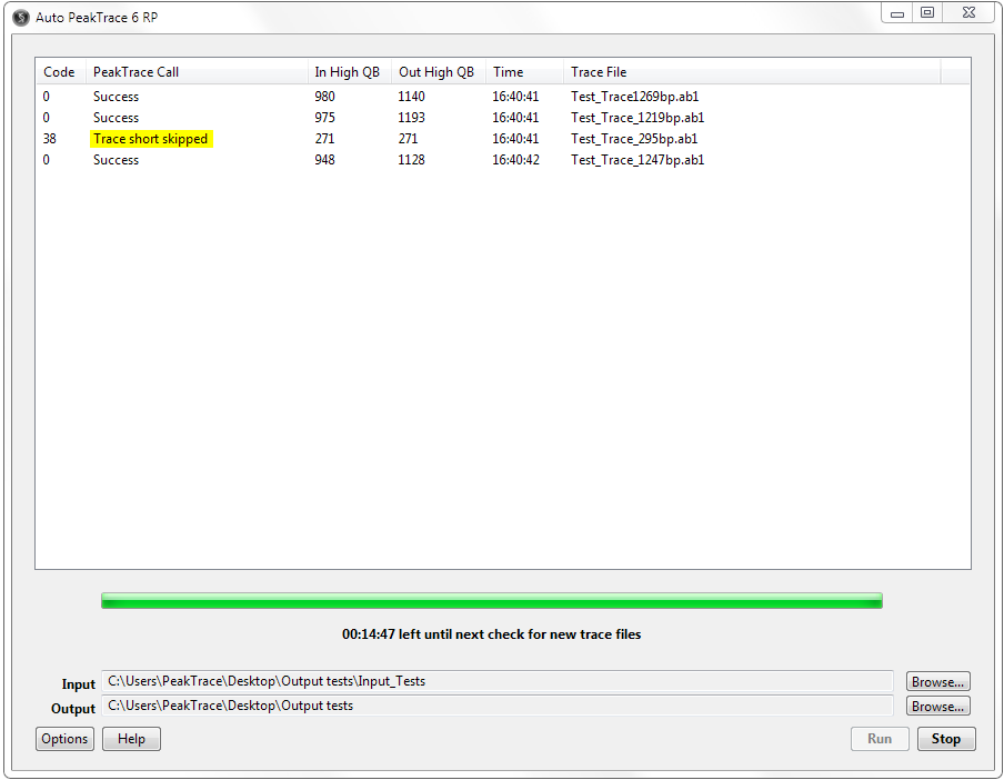 Figure 1. Short traces will result in 'trace short skipped' call being issued shown in yellow.