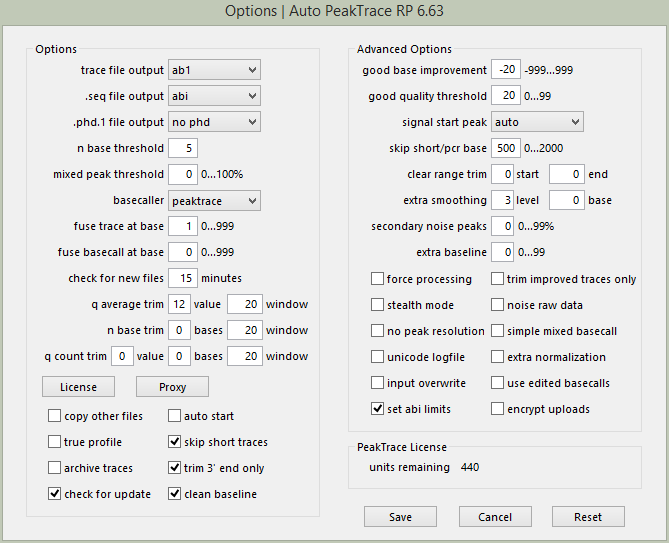 Auto PeakTrace 6.63 Options