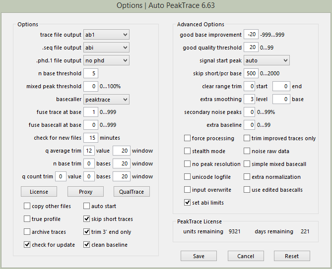 Auto PeakTrace 6.63 Options 