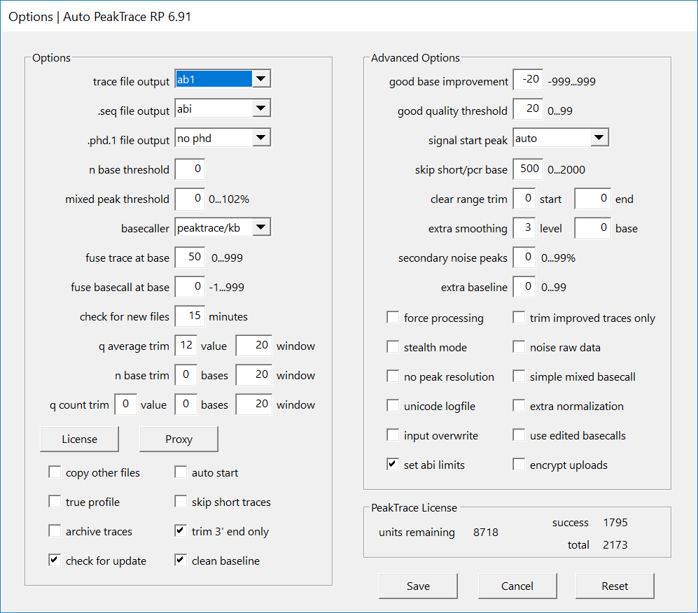 Auto PeakTrace RP Options